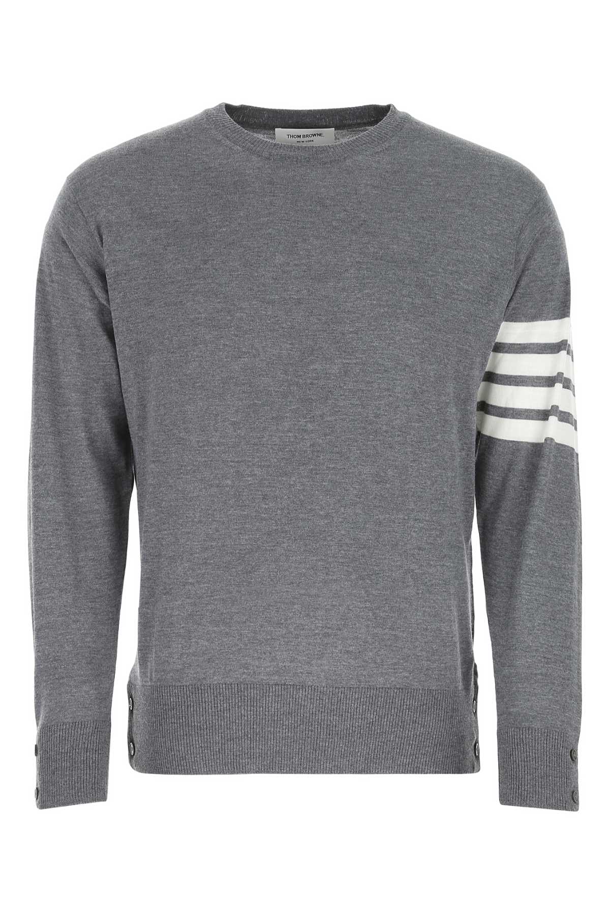 THOM BROWNE Melange Grey Wool Sweater for Men