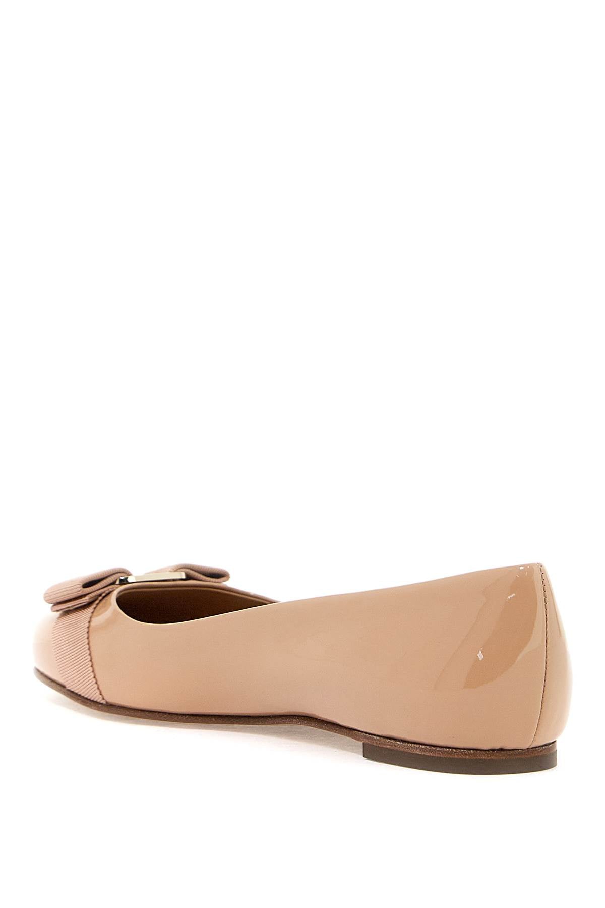 FERRAGAMO Tan Patent Leather Ballet Flats with Vara Bow for Women