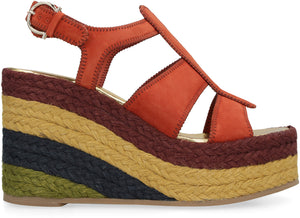 FERRAGAMO Orange Jute Wedge Espadrilles for Women with Adjustable Ankle Strap and Platform