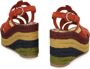 FERRAGAMO Orange Jute Wedge Espadrilles for Women with Adjustable Ankle Strap and Platform