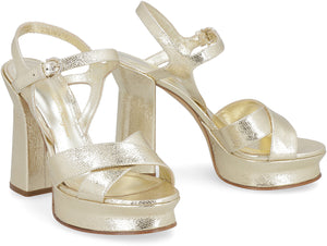 FERRAGAMO Gold Leather Platform Sandals for Women - SS23 Collection