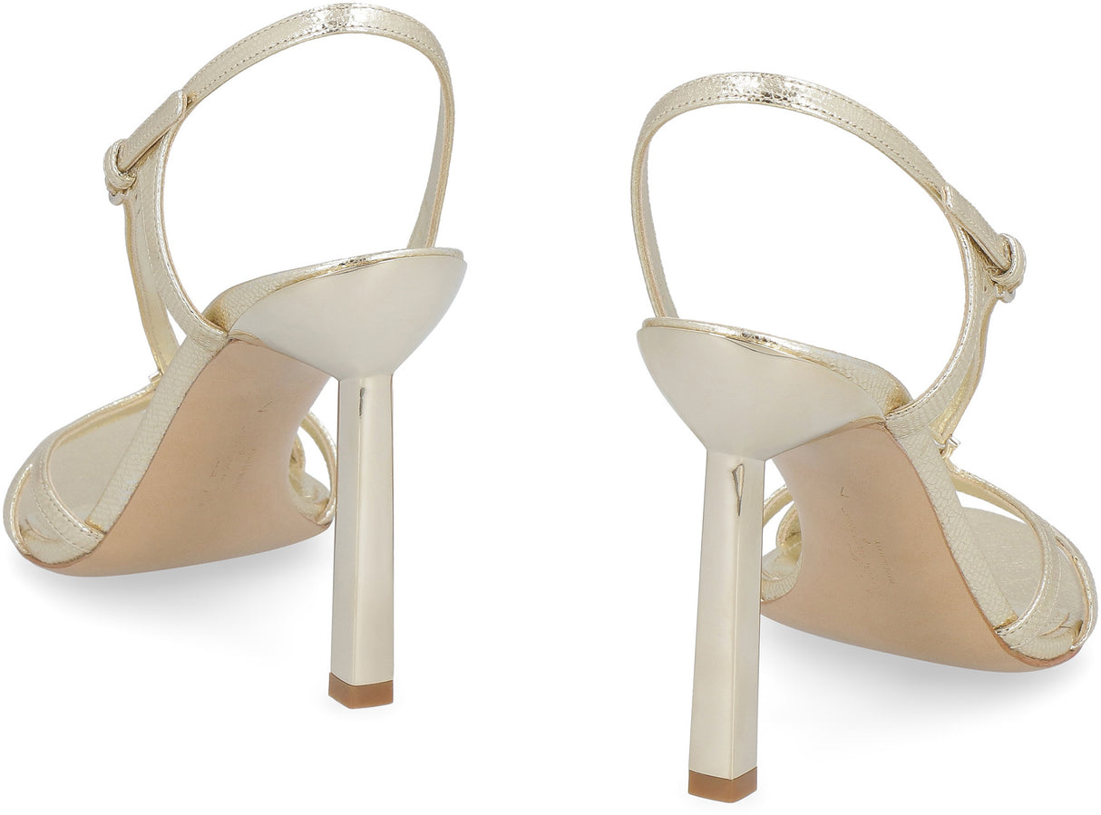 FERRAGAMO Luxurious Heeled Leather Sandals in Gold for Women | SS23 Collection