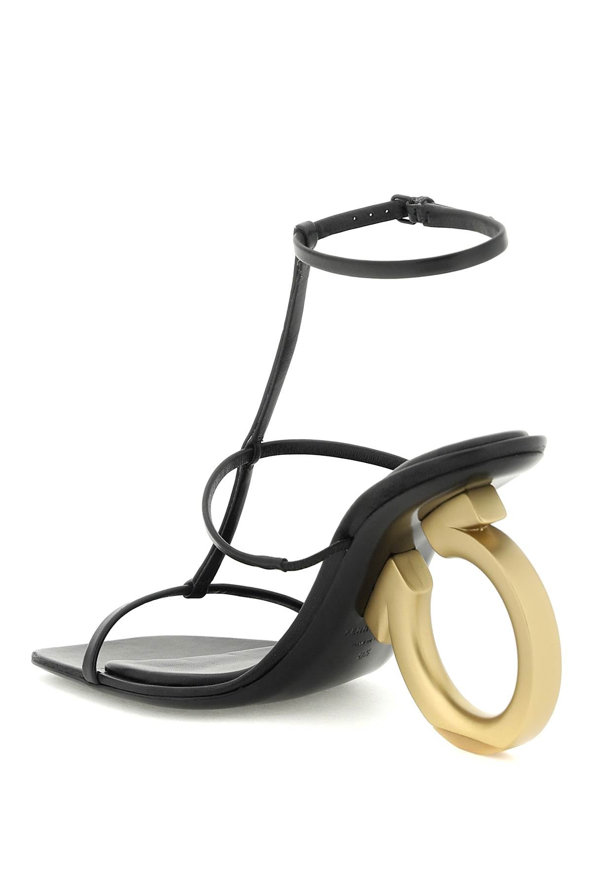 FERRAGAMO Sculptural Gold Heel Suede Sandals - Adjustable Ankle Strap, Mixed Colors