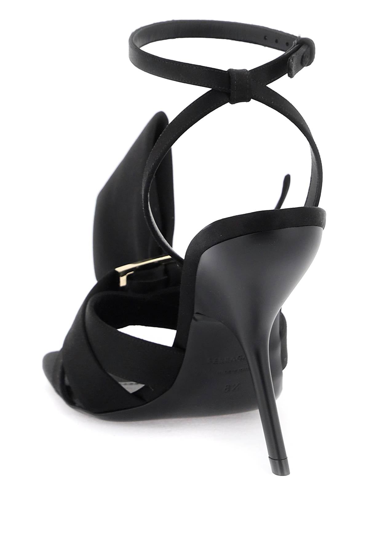 FERRAGAMO Black Asymmetric Bow Satin Sandals for Women - FW23 Collection