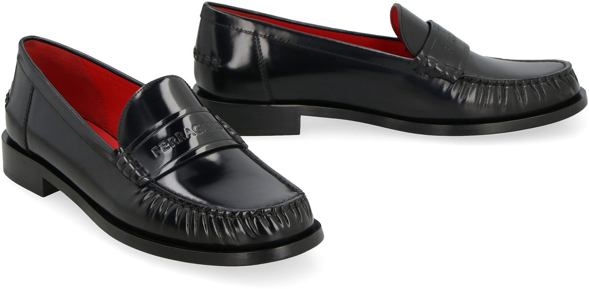 FERRAGAMO Black Brushed Leather Loafers for Women | Fall/Winter 2024 Collection