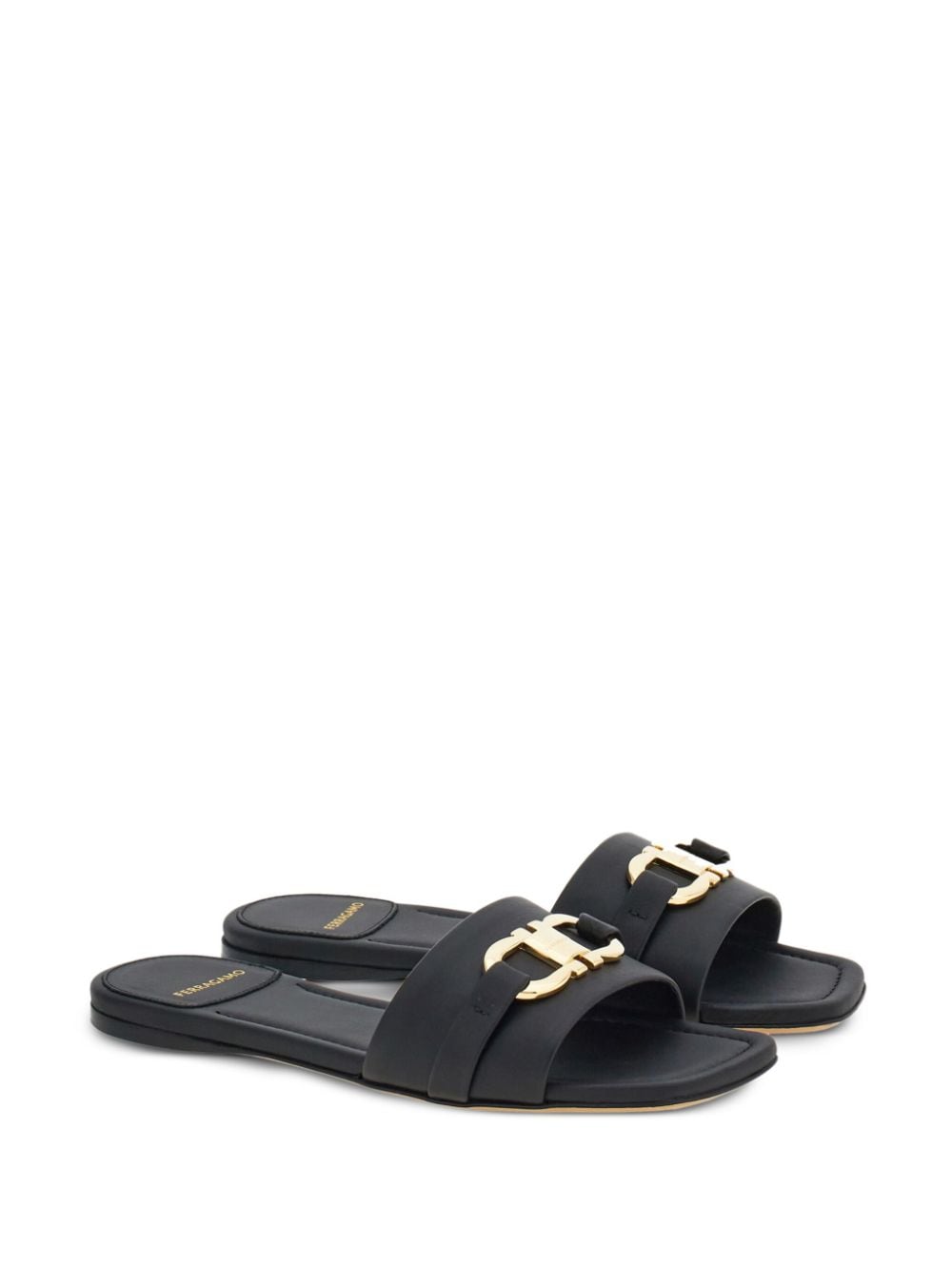 FERRAGAMO Gancini Hook Leather Flat Sandals