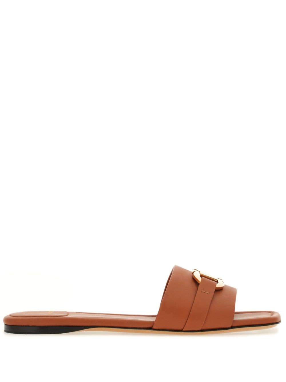 FERRAGAMO Gancini Hook Leather Flat Sandals