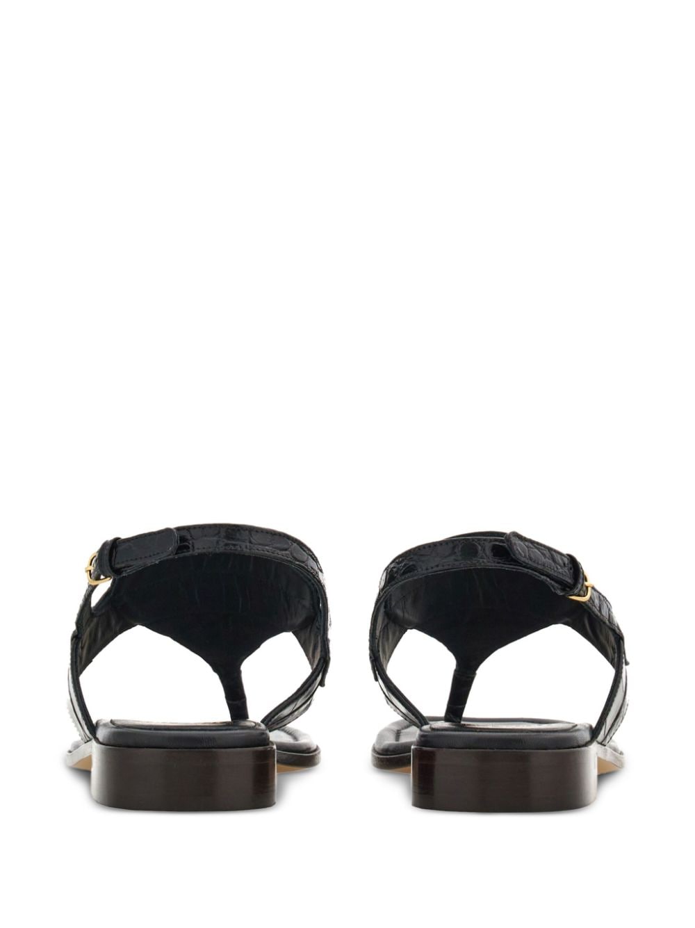 FERRAGAMO Black Leather Thong Sandals with Gold-Tone Gancini Hook Buckle - Women's