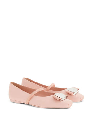 FERRAGAMO Zina Mini Ballet Flats with Geometric Plate