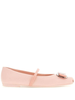 FERRAGAMO Zina Mini Ballet Flats with Geometric Plate