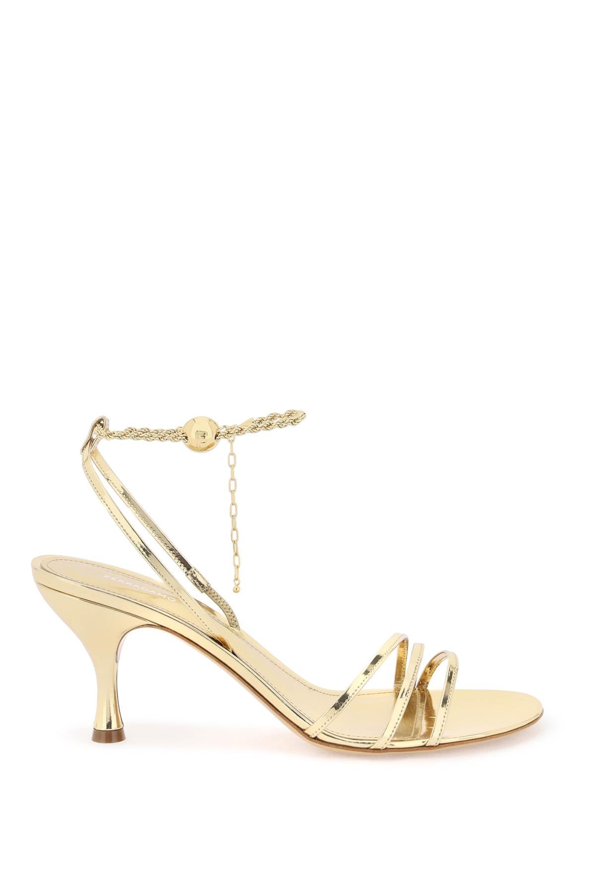 FERRAGAMO Gold Chain Ankle Sandals for Women - SS24 Collection