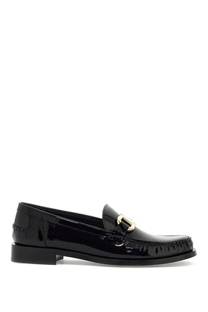 FERRAGAMO British-Inspired Patent Leather Loafers with Gancini Hook Embellishment