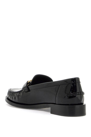 FERRAGAMO British-Inspired Patent Leather Loafers with Gancini Hook Embellishment