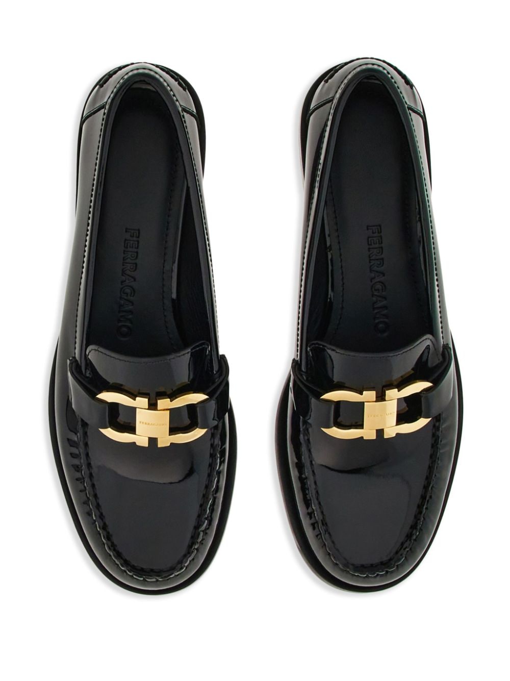 FERRAGAMO Patent Leather Loafers with Gold-Tone Hardware