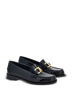 FERRAGAMO Patent Leather Loafers with Gold-Tone Hardware