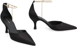 FERRAGAMO Satin Slingback Pumps with Adjustable Ankle Strap and Stiletto Heel for Women