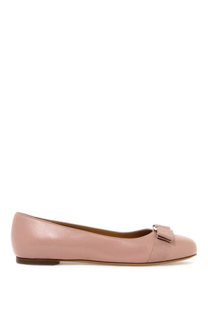 FERRAGAMO Pink Leather Ballet Flats with Iconic Bow for Women