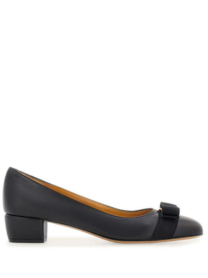 FERRAGAMO Elegant Bow Pumps | Classic Black Leather Sandals for Women | FW24 Collection