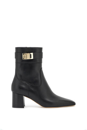 FERRAGAMO Sleek Leather Ankle Boots with Iconic Golden Buckle for Women