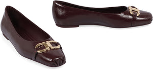 Ferragamo Elegant Leather Ballet Flats with Metal Accents