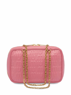 MIUMIU Premium Leather Logo All-Over Mini Shoulder Bag