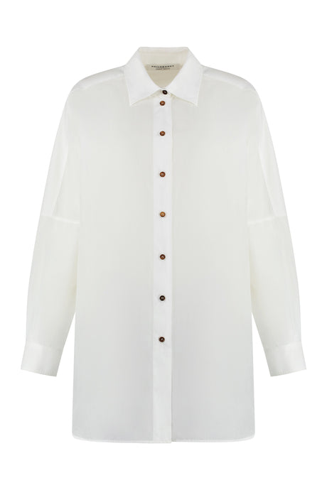 PHILOSOPHY DI LORENZO SERAFINI White Cotton Blend Shirt with Rounded Hem for Women