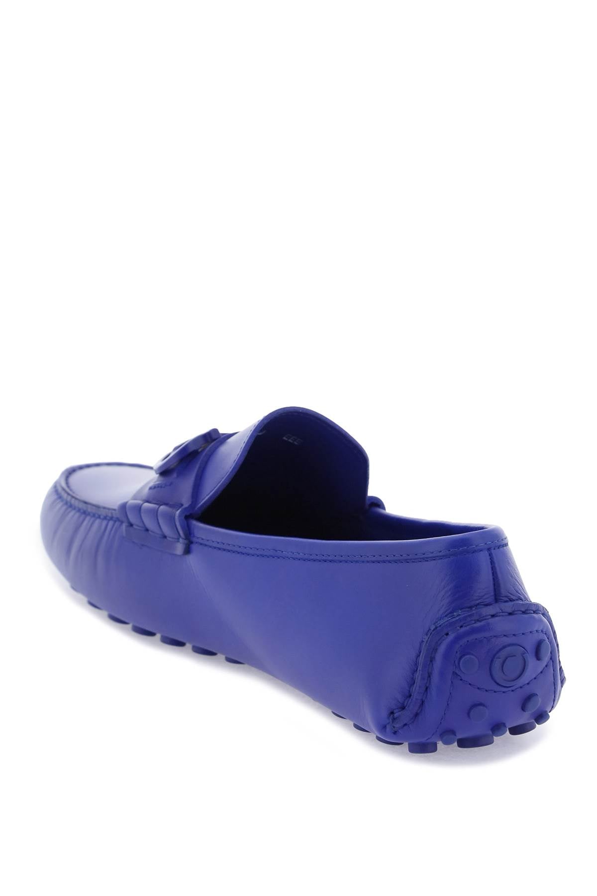 Giày Moccasin da bò mềm màu xanh navy có móc Gancini
