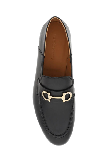 FERRAGAMO Smooth Leather Loafers with Iconic Gold Metal Detail for Men
