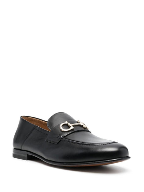 FERRAGAMO Gancini Hook Black Leather Loafers for Men - SS24 Collection