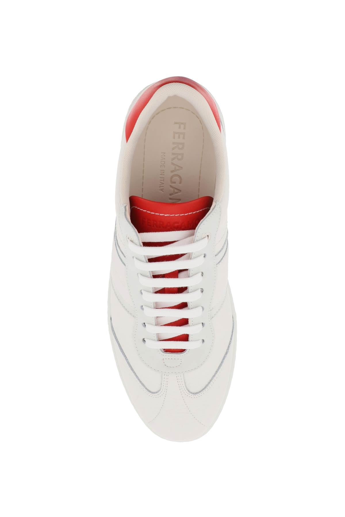 FERRAGAMO Men's Grained Leather Sneakers with Suede Inserts and Debossed Logo
