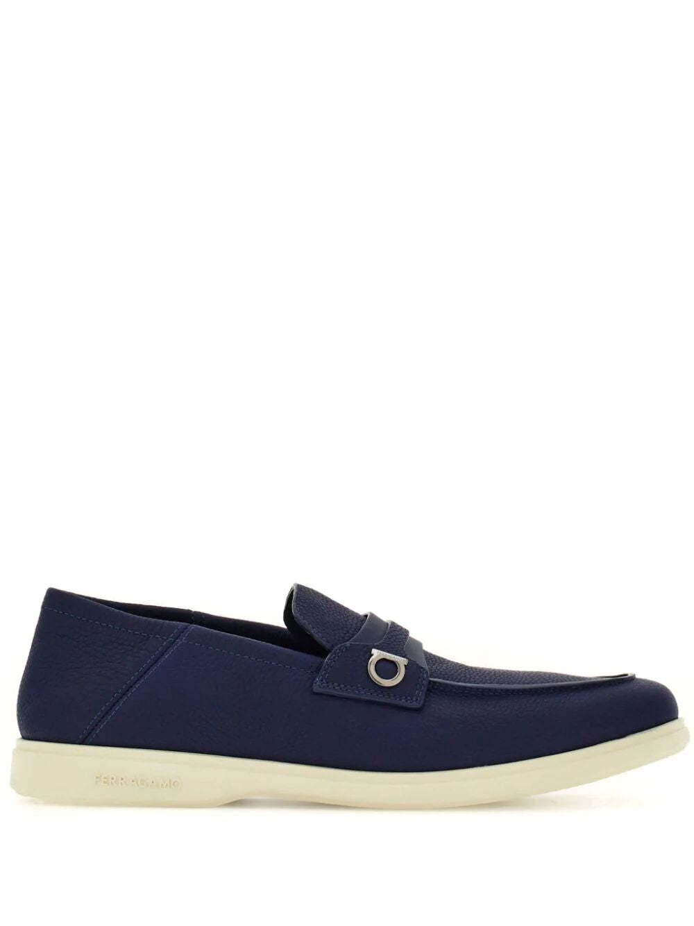 FERRAGAMO Classic Navy Blue Leather Loafers for Men