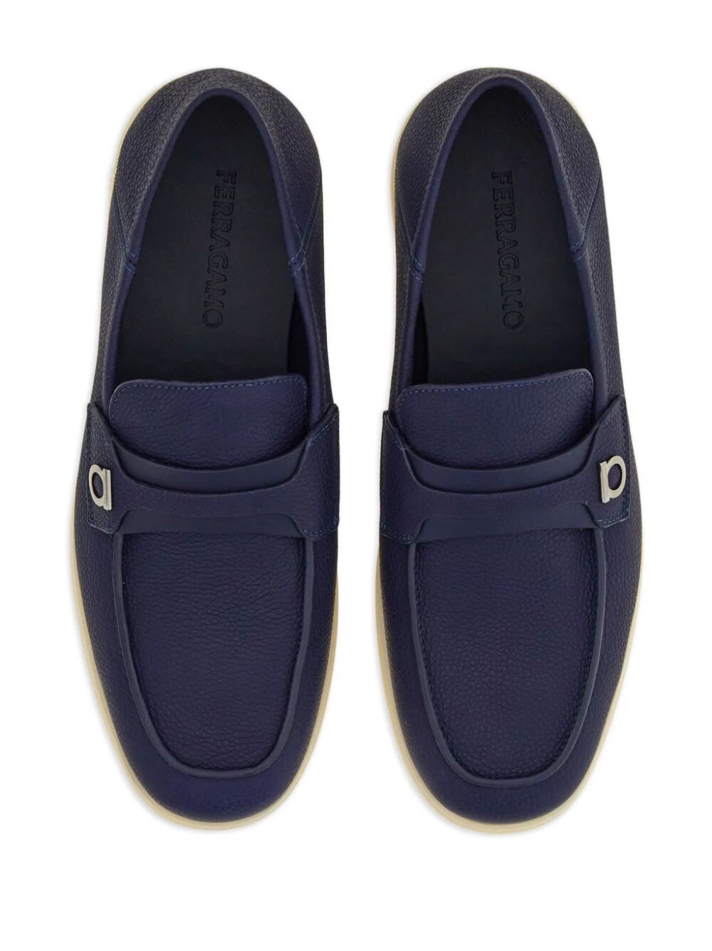 FERRAGAMO Classic Navy Blue Leather Loafers for Men