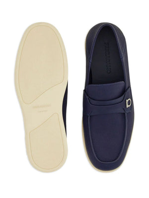 FERRAGAMO Classic Navy Blue Leather Loafers for Men