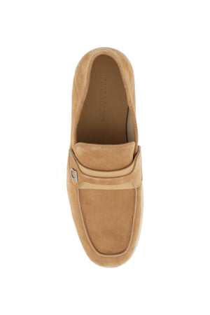 Men's Beige Suede Moccasins with Gancini Hook Detail by Ferragamo