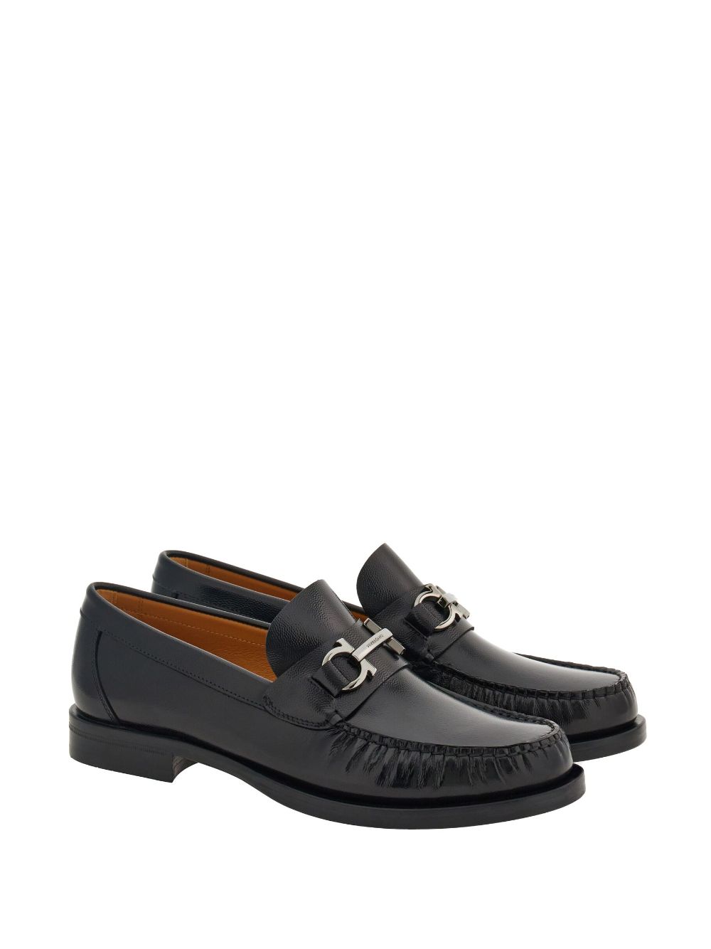 FERRAGAMO Men's Gancini Hook Leather Loafers in Black for FW24