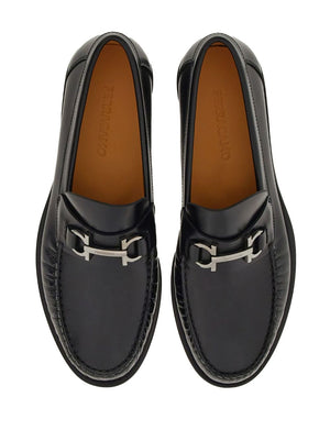 FERRAGAMO Men's Gancini Hook Leather Loafers in Black for FW24