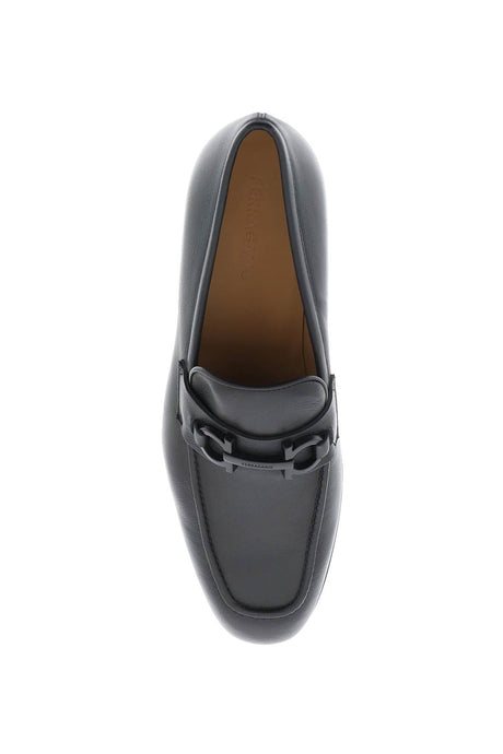 FERRAGAMO Men's Black Gancini Hook Loafers