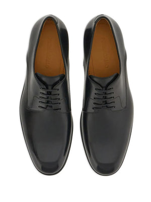 FERRAGAMO Black Lace-Up Leather Derby Dress Shoes for Men