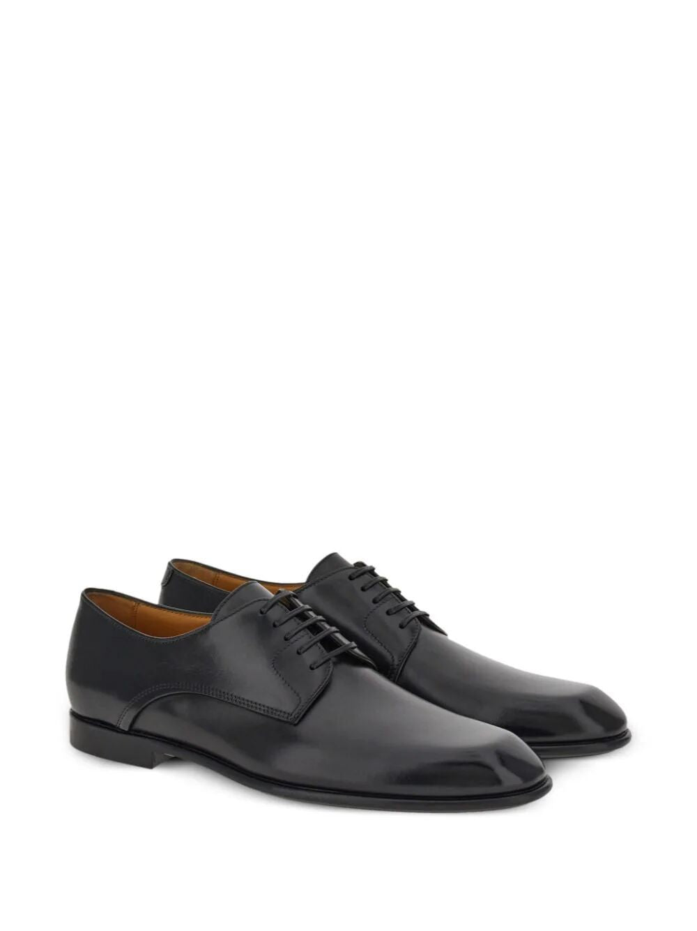 FERRAGAMO Black Lace-Up Leather Derby Dress Shoes for Men