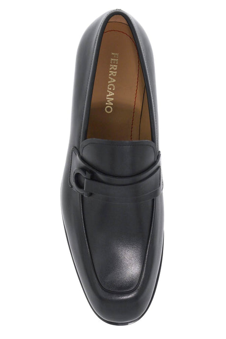 FERRAGAMO Smooth Leather Men's Loafers with Gancini Hook