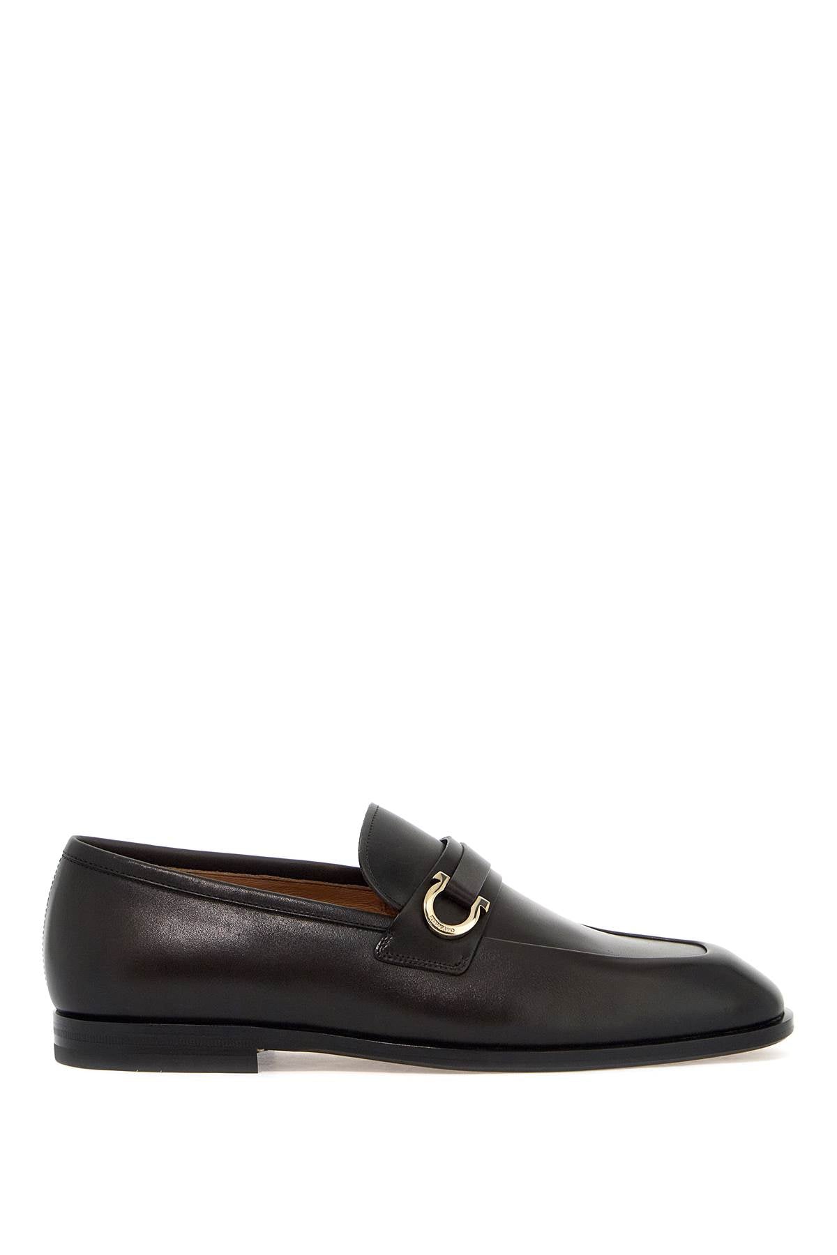 Ferragamo Smooth Leather Loafers with Gancini Hook - EEE Fit