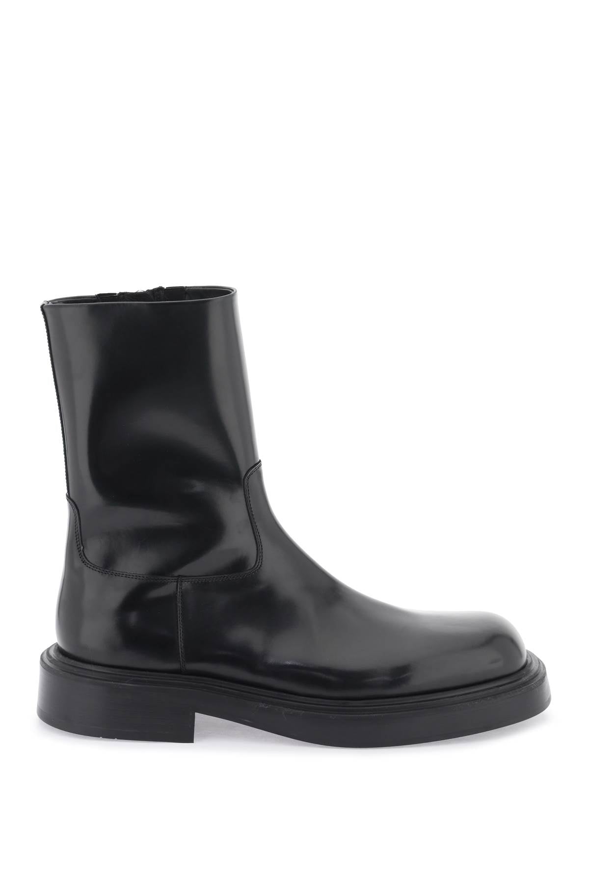 FERRAGAMO Men's Black Leather Ankle Boots with Side Zipper Closure