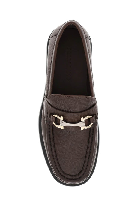 FERRAGAMO Embossed Leather Loafers with Gancini Hook for Men in Brown - SS24 Collection