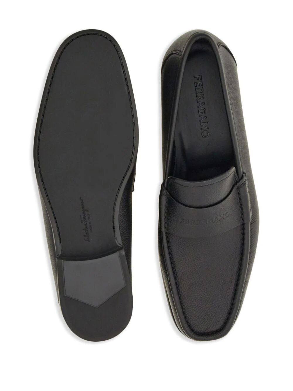 FERRAGAMO Classic Black Leather Moccasins for Men