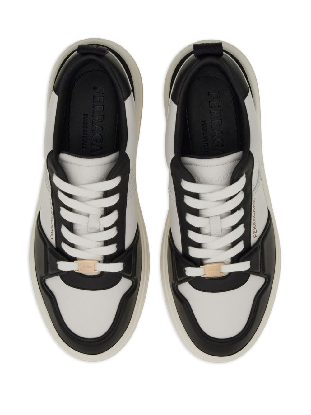 FERRAGAMO Men's Two-Tone Leather Sneakers with Gold-Tone Logo Detailing