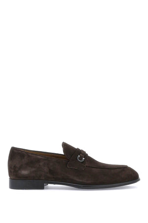 FERRAGAMO Classic Brown Suede Moccasins for Men with Timeless Metal Detail