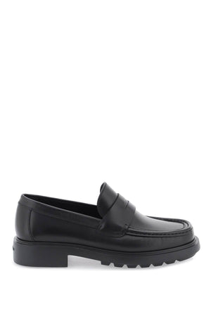 FERRAGAMO Black Leather Moccasins with Logo Detail for Men SS24