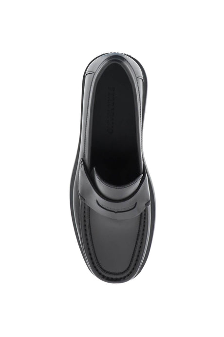 FERRAGAMO Black Leather Moccasins with Logo Detail for Men SS24