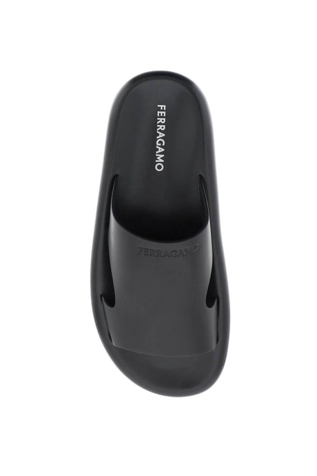 FERRAGAMO Men's Black Slide Sandals with Cut-Out Details