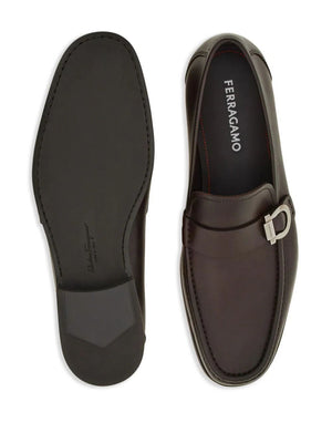 FERRAGAMO Reversible Gancini Hook Loafers for Men - Brown Calf Leather Moccasins